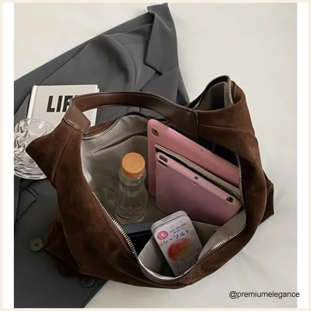 Large Faux Suede Hobo Shoulder Bag Tote for Work Travel Daily Use - Picture 5 of 7